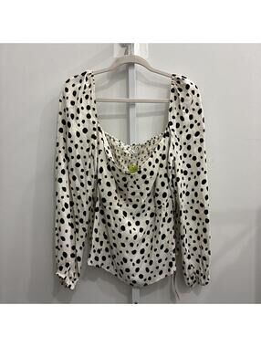 Reformation Black and White Polka Dot Puff Sleeve Top